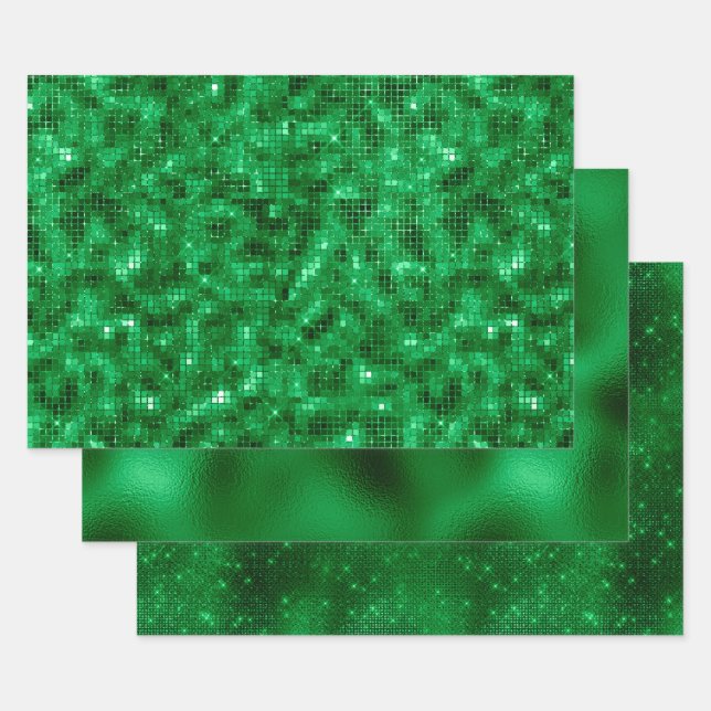 Hoja De Papel De Regalo Relieve metalizado verde elegante (Set)