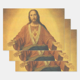 Hoja De Papel De Regalo Religión vintage, corazón sagrado de Jesucristo