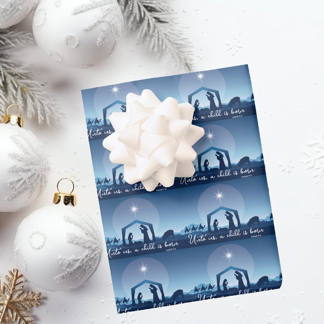 Hoja De Papel De Regalo Religious Christmas Nativity Scene Blue (Subido por el creador)