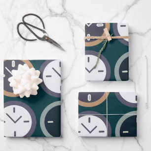 Hoja De Papel De Regalo Reloj Colorido Patrón de reloj del tiempo Cumpleañ