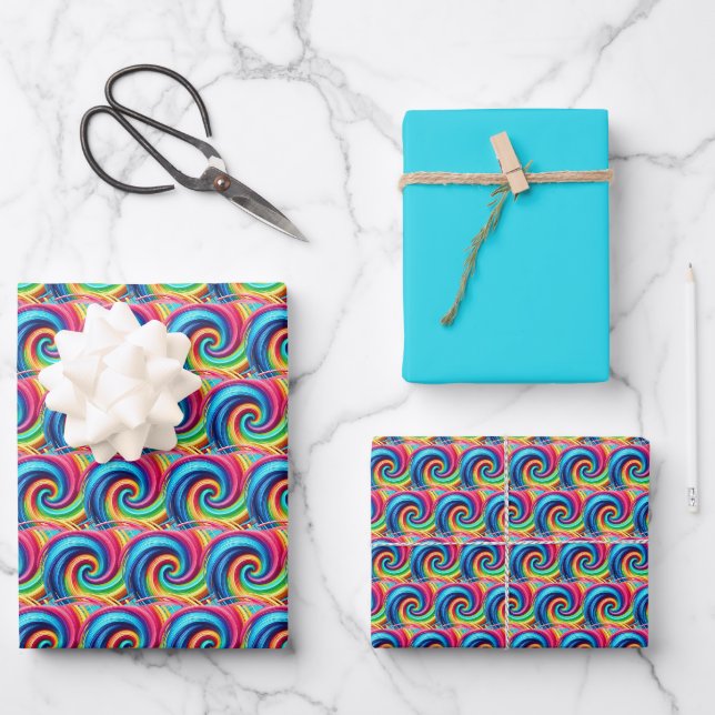 Hoja De Papel De Regalo Remolino arcoiris (Anverso)