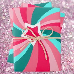 Hoja De Papel De Regalo Remolino Moderno Estrella Verde Rosa
