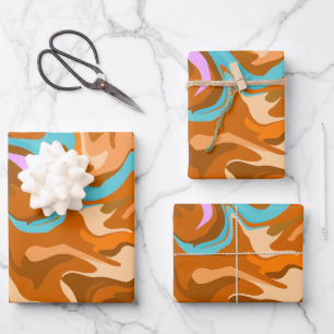 Hoja De Papel De Regalo Remolinos abstractos en naranja y azul claro