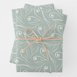 Hoja De Papel De Regalo Remolinos Florales Verdes Terrosos