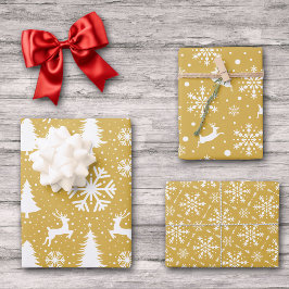 Hoja De Papel De Regalo Reno Copos de nieve Árboles de Navidad Patrón de o
