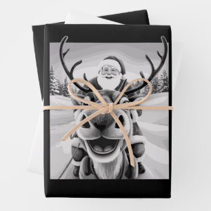 Hoja De Papel De Regalo Reno divertido selfie Navidad Santa