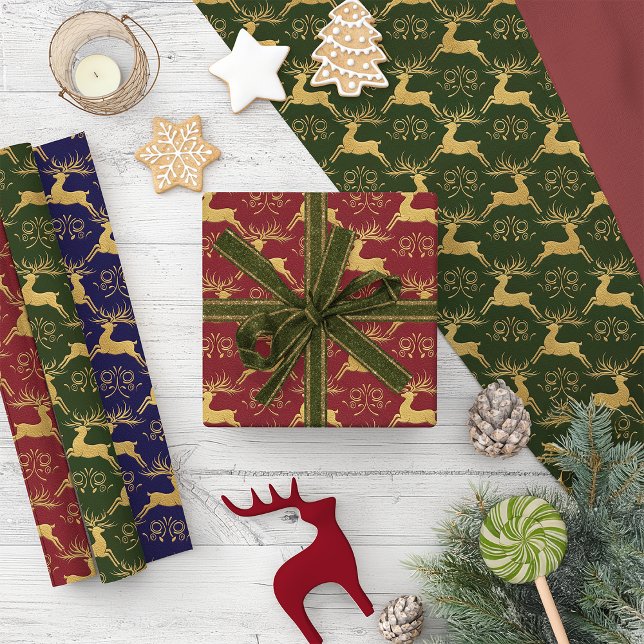Hoja De Papel De Regalo Renodeer de cuero dorado de Navidad  (Subido por el creador)