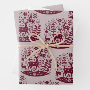 Hoja De Papel De Regalo Renos de Navidad Arte Popular Nórdico Escandinavo