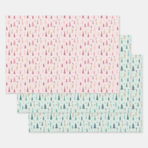 Hoja De Papel De Regalo Renos en el bosque con envoltura verde menta y ros