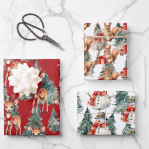 Hoja De Papel De Regalo Renos, hombres de nieve, ardillas para Navidades