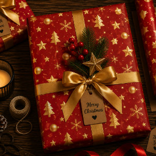 Hoja De Papel De Regalo Resplandeciente en la Noche de Navidad