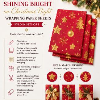 Hoja De Papel De Regalo Resplandeciente en la Noche de Navidad