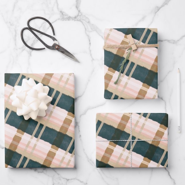 Hoja De Papel De Regalo Resumen acuarela Patrón verde y rosa festivo (Anverso)