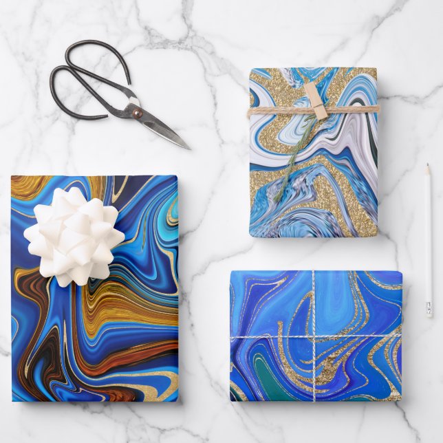 Hoja De Papel De Regalo Resumen Azul Y Oro (Anverso)
