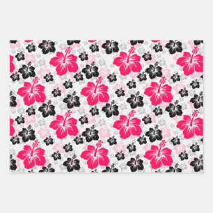 Hoja De Papel De Regalo Resumen Blanco negro rojo floral