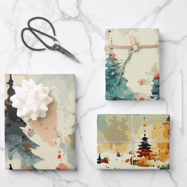 Hoja De Papel De Regalo Resumen de árbol de Navidad conjunto 2 (Anverso)