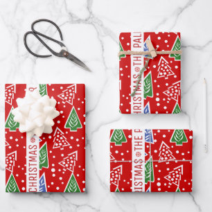 Hoja De Papel De Regalo Resumen de árboles de Navidad y ribaciones de vaca