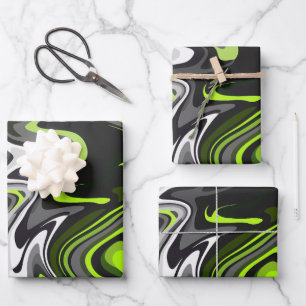 Hoja De Papel De Regalo Resumen de arte de fluidos verdes y grises con neg