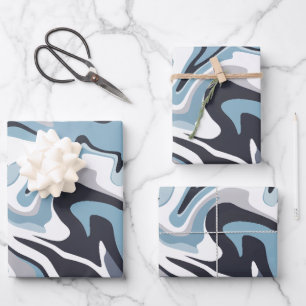 Hoja De Papel De Regalo Resumen de arte fluido con tonos azules y grises g