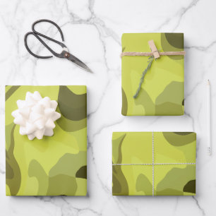 Hoja De Papel De Regalo Resumen de arte fluido verde con acentos oscuros