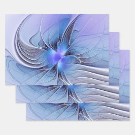 Hoja De Papel De Regalo Resumen de arte fractal moderno Lavanda azul