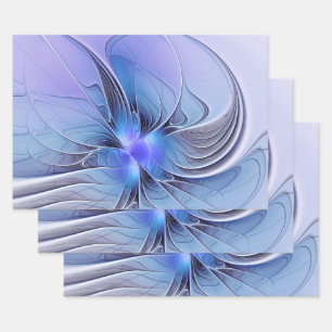 Hoja De Papel De Regalo Resumen de arte fractal moderno Lavanda azul