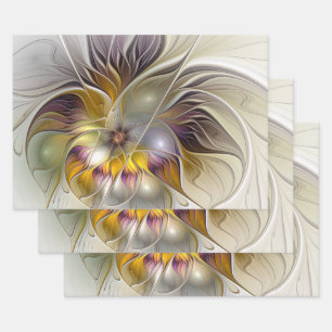 Hoja De Papel De Regalo Resumen de fantasía colorida Flor Fractal Moderno