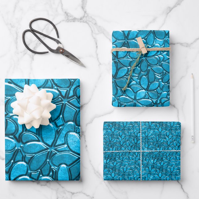 Hoja De Papel De Regalo Resumen de Flores de Clúster Azul de bonito (Anverso)