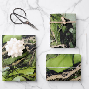 Hoja De Papel De Regalo Resumen de la tinta verde de oro negro para alcoho