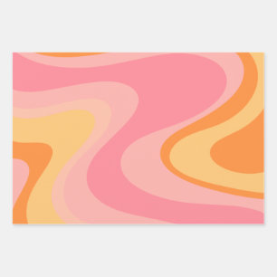 Hoja De Papel De Regalo Resumen de la visión retro Swirl 60s 70s Rosa y N