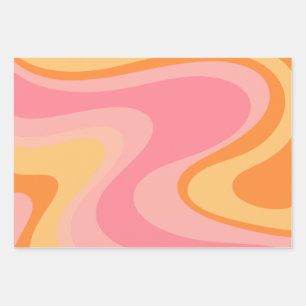 Hoja De Papel De Regalo Resumen de la visión retro Swirl 60s 70s Rosa y Na