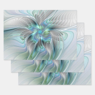 Hoja De Papel De Regalo Resumen de mariposa azul verde azul Fantasía arte 