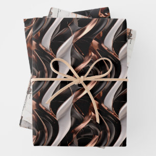 Hoja De Papel De Regalo Resumen de negro, blanco y cobre Ilusión 3D