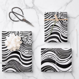 Hoja De Papel De Regalo Resumen de ondas negras y blancas