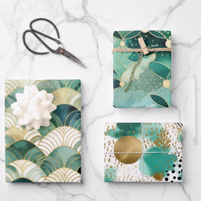 Hoja De Papel De Regalo Resumen de oro del Glam Verde (Anverso)