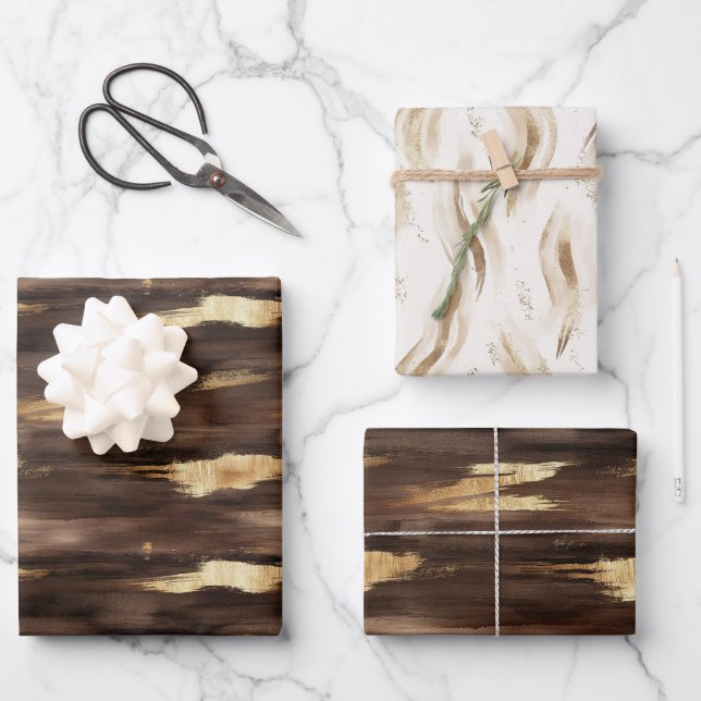 Hoja De Papel De Regalo Resumen de oro marrón (Anverso)