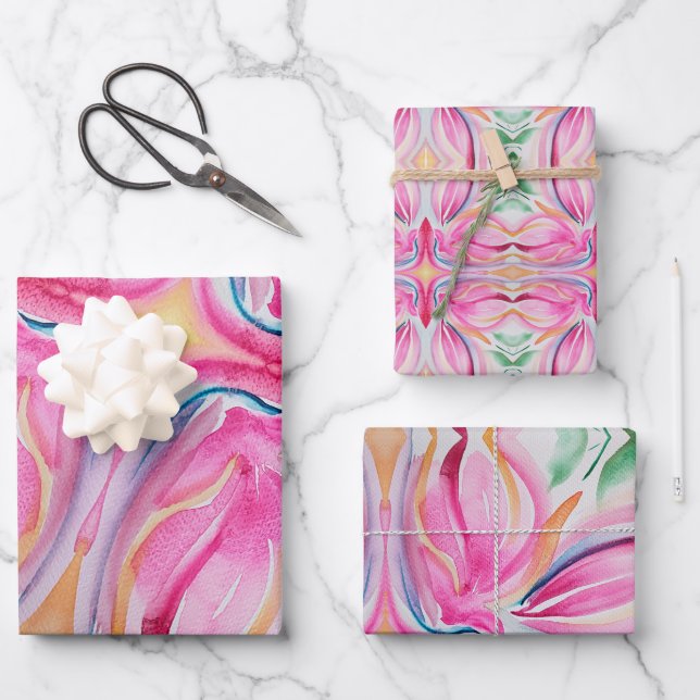 Hoja De Papel De Regalo Resumen de pintura de acuarela floral (Anverso)