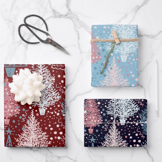 Hoja De Papel De Regalo Resumen del patrón de árboles de Navidad (Anverso)