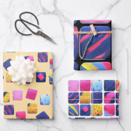 Hoja De Papel De Regalo Resumen del patrón de bloques coloridos