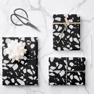 Hoja De Papel De Regalo Resumen del patrón negro y blanco del mezzo Terraz