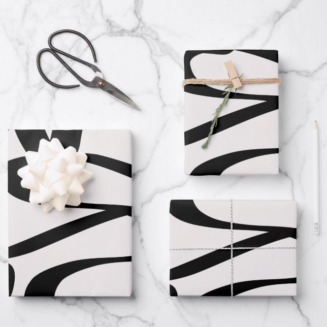 Hoja De Papel De Regalo Resumen Las Líneas De Giro Formas Crema Negro Y Be (Anverso)