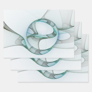 Hoja De Papel De Regalo Resumen moderno Arte fractal azul turquesa gris