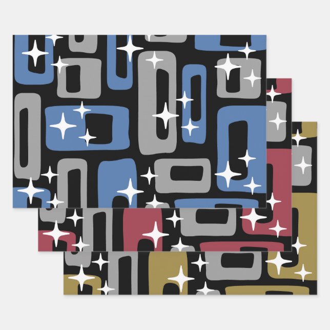 Hoja De Papel De Regalo Resumen moderno Retro Mid Century (Set)