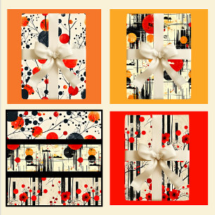 Hoja De Papel De Regalo Resumen moderno rojo y negro en crema