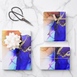 Hoja De Papel De Regalo Resumen Naranja azul Tinta de oro para alcohol