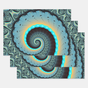 Hoja De Papel De Regalo Resumen Naranja azul turquesa espiral de arte frac