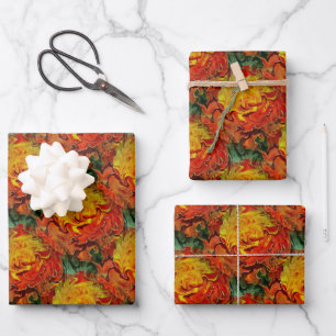 Hoja De Papel De Regalo Resumen Naranja Patrón verde amarillo