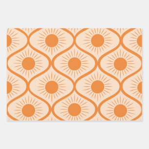 Hoja De Papel De Regalo Resumen Naranja Sun en Ogee Mid Century