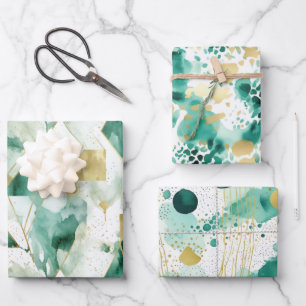 Hoja De Papel De Regalo Resumen Oro Verde Blanco