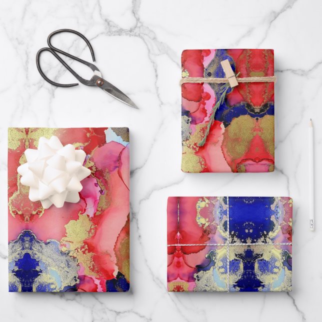 Hoja De Papel De Regalo Resumen Red Gold Purple (Anverso)